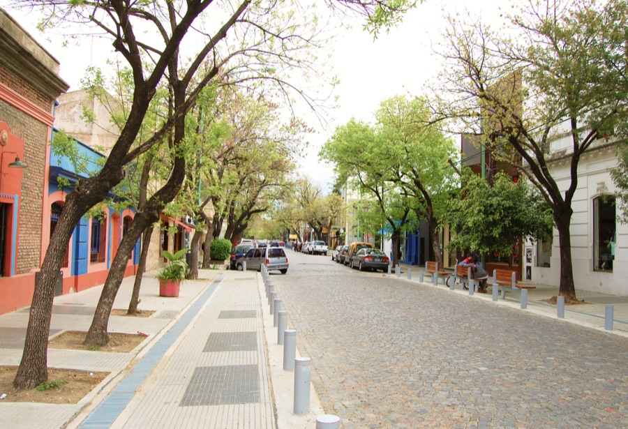 A leafy cobblestone street in Palermo, Buenos Aires, where the Wanderlust school is based